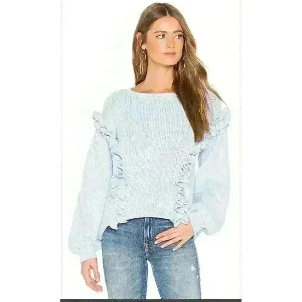 Tularosa Revolve Ribbed Ruffle Sweater Baby Blue Size XXS/XS/S